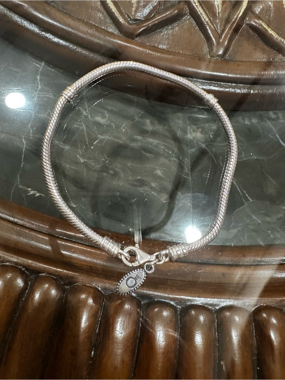 Pandora Silver Snake Chain Bracelet with Evil Eye Charm